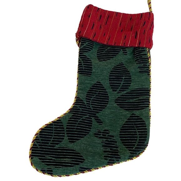 Christmas Tapestry Stocking with Bell Red Green Scroll by Season's Design - Picture 3 of 8